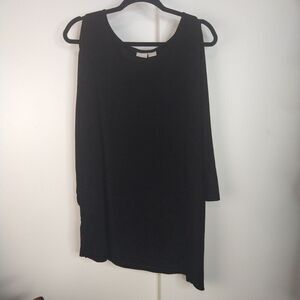 Chicos Travelers Cutout Shoulder  Tunic Asymmetric Top Size 3 16/18 Black Slinky